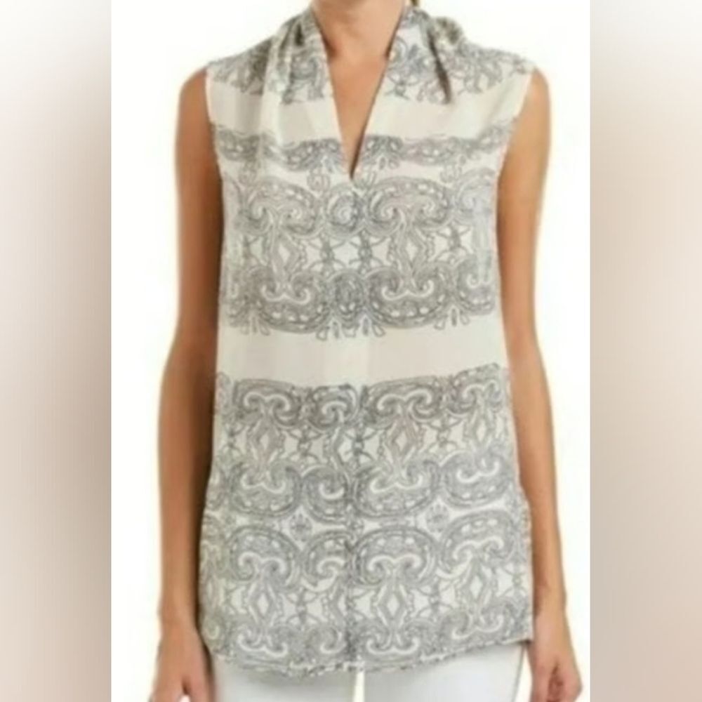 Cabi Elegant Tan Black Patterned Women's Top Size M